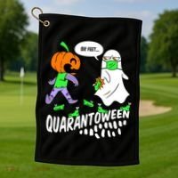 Halloween Funny Quarantoween 6 Feet Pumpkin Ghost Golf Towel thumb 1