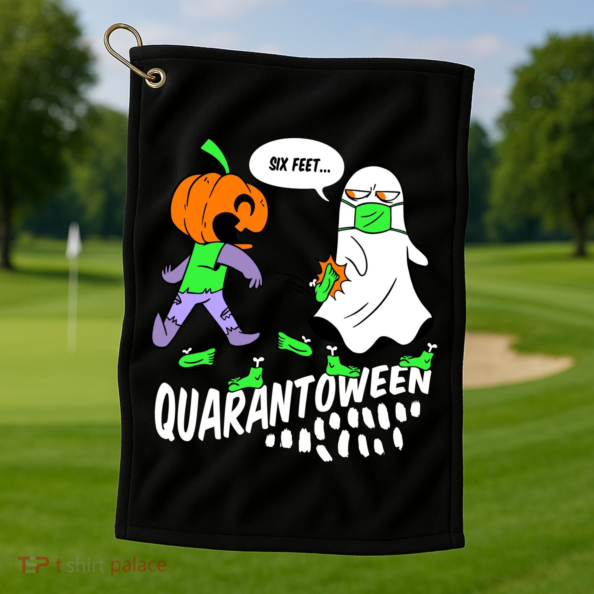 Halloween Funny Quarantoween 6 Feet Pumpkin Ghost Golf Towel