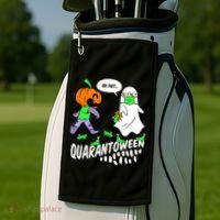 Halloween Funny Quarantoween 6 Feet Pumpkin Ghost Golf Towel thumb 2