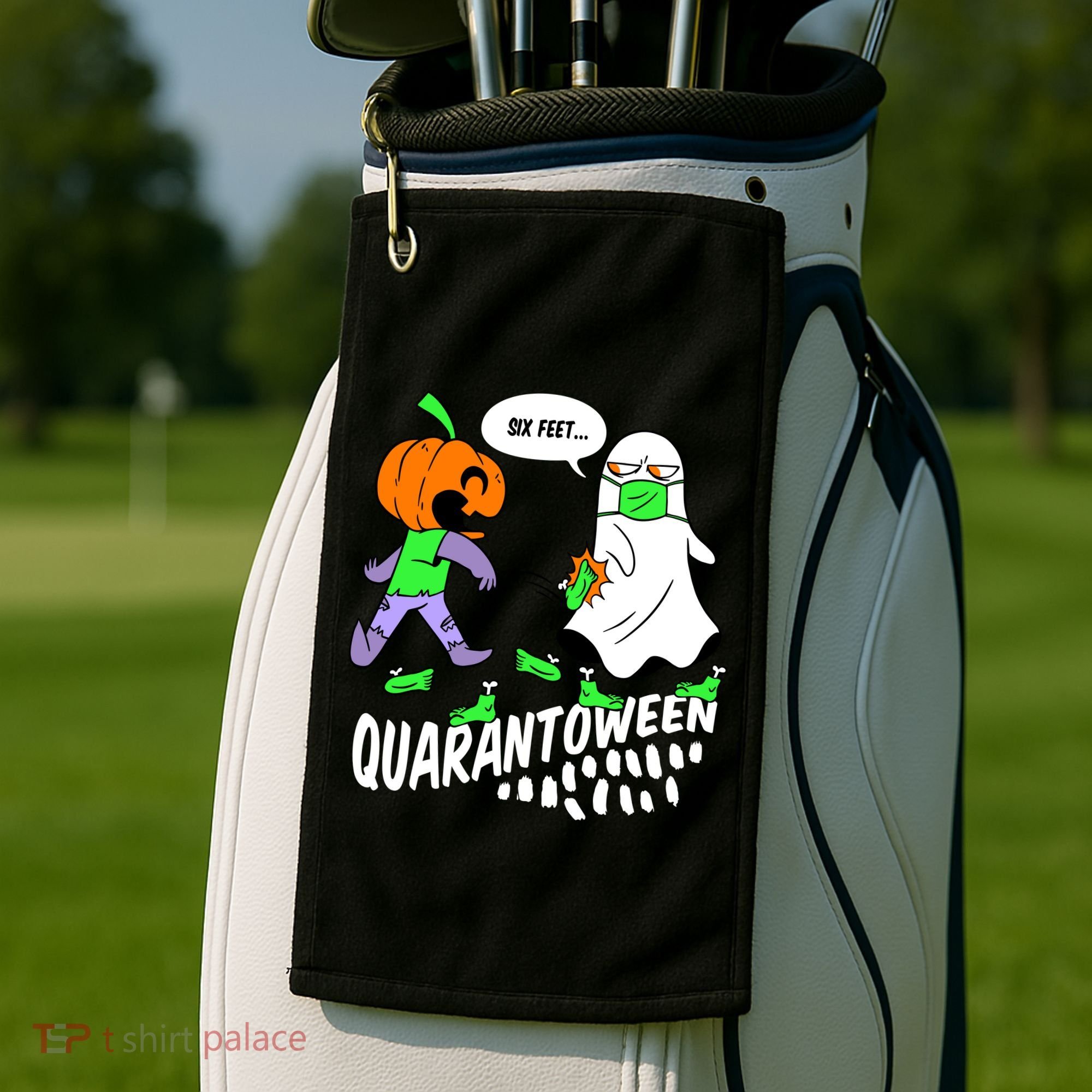 Halloween Funny Quarantoween 6 Feet Pumpkin Ghost Golf Towel
