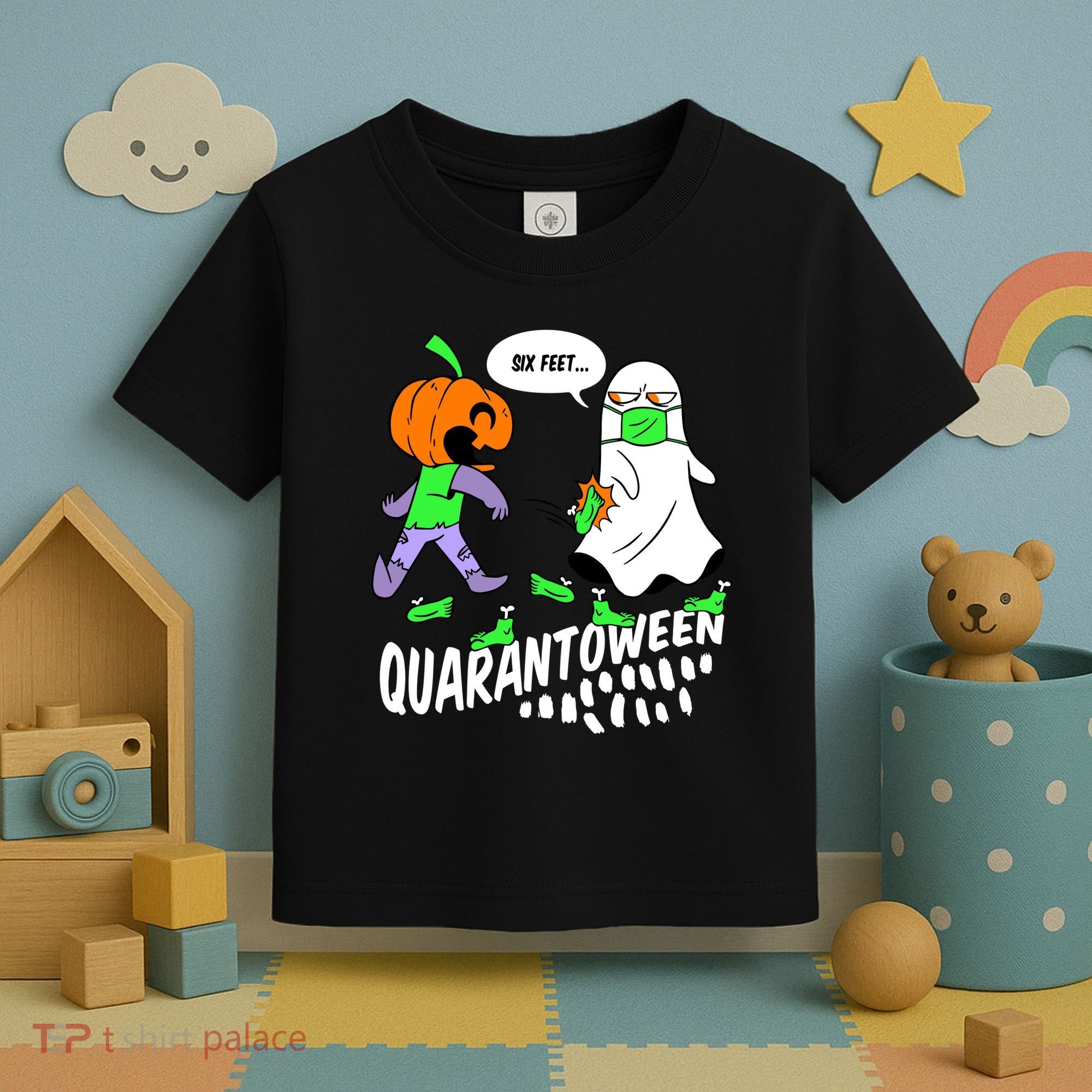 Halloween Funny Quarantoween 6 Feet Pumpkin Ghost Toddler T-Shirt