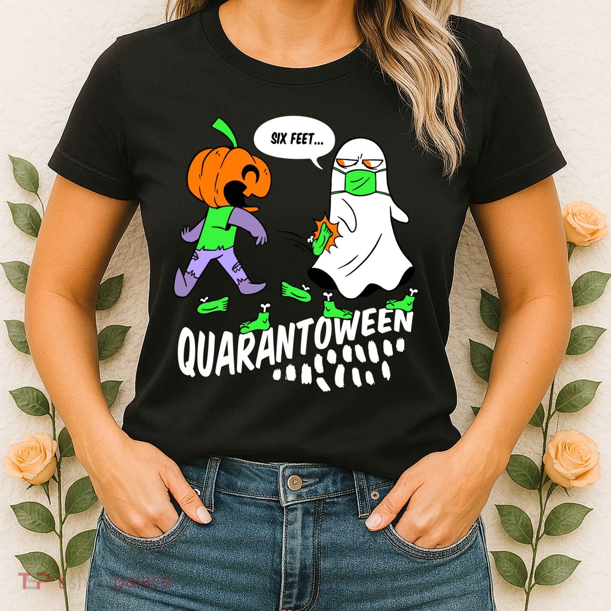 Halloween Funny Quarantoween 6 Feet Pumpkin Ghost Women's T-Shirt