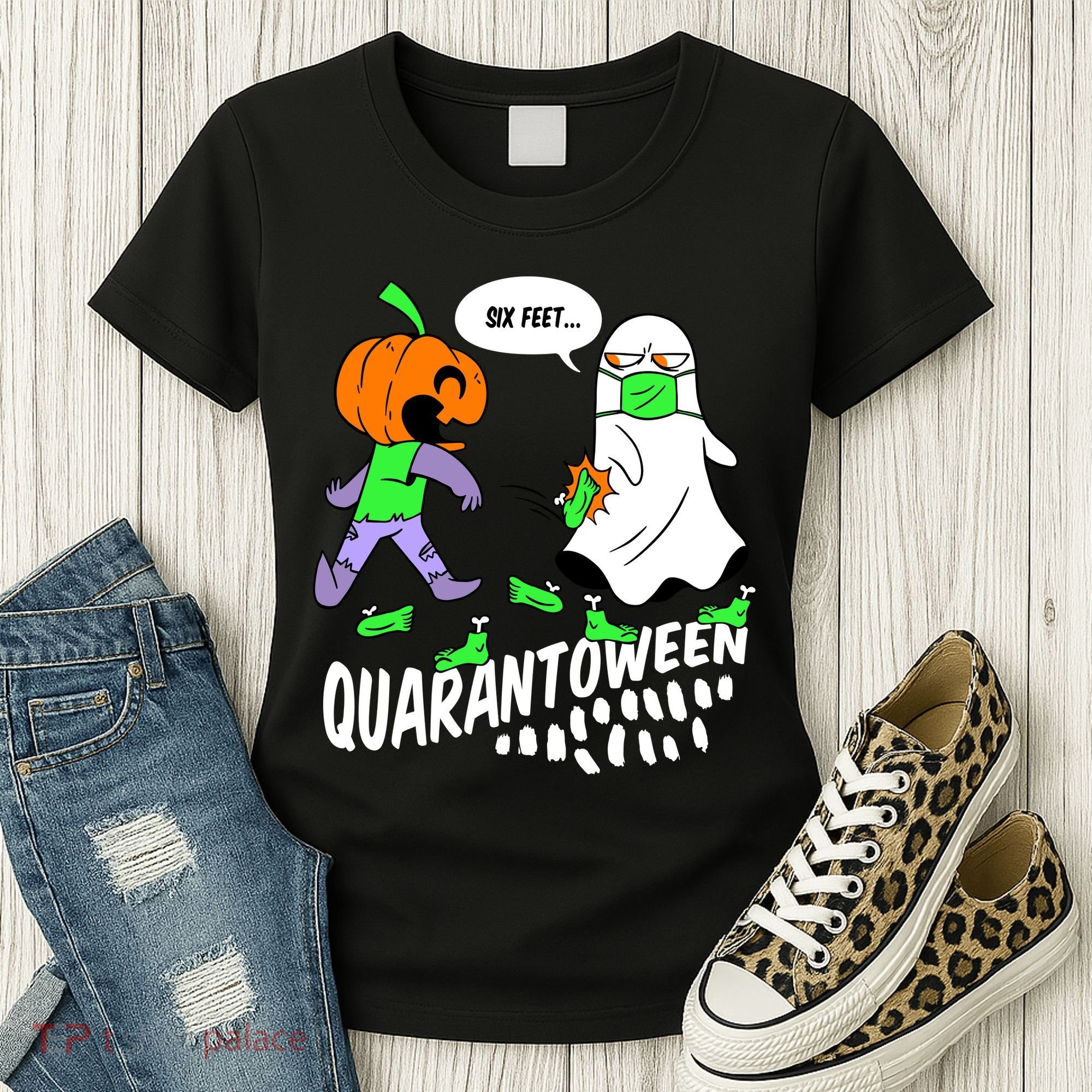 Halloween Funny Quarantoween 6 Feet Pumpkin Ghost Women's T-Shirt