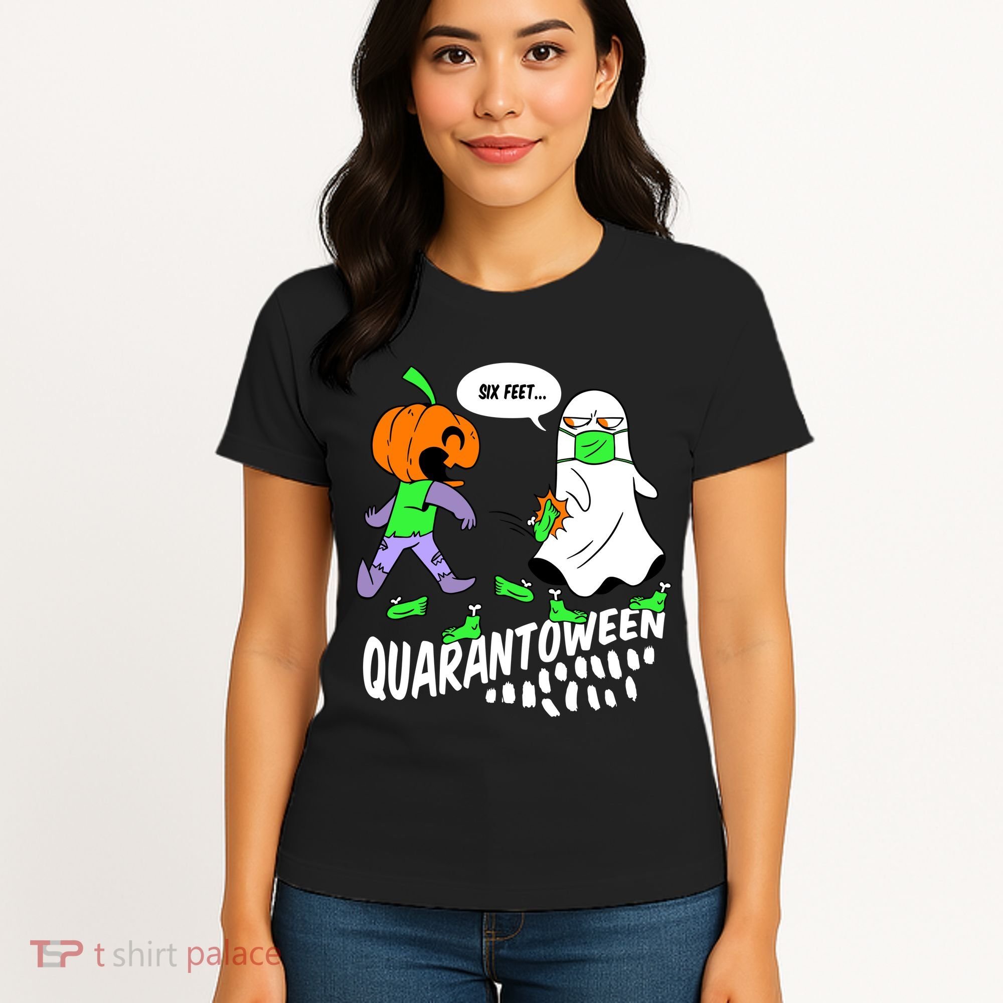 Halloween Funny Quarantoween 6 Feet Pumpkin Ghost Women's T-Shirt