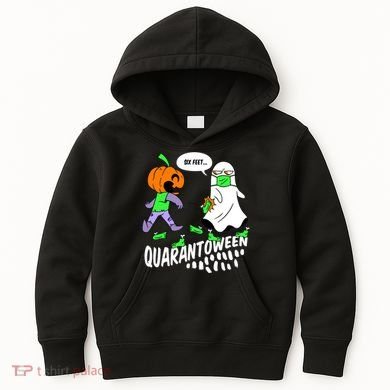 Halloween Funny Quarantoween 6 Feet Pumpkin Ghost Kids Hoodie