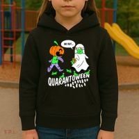 Halloween Funny Quarantoween 6 Feet Pumpkin Ghost Kids Hoodie thumb 3