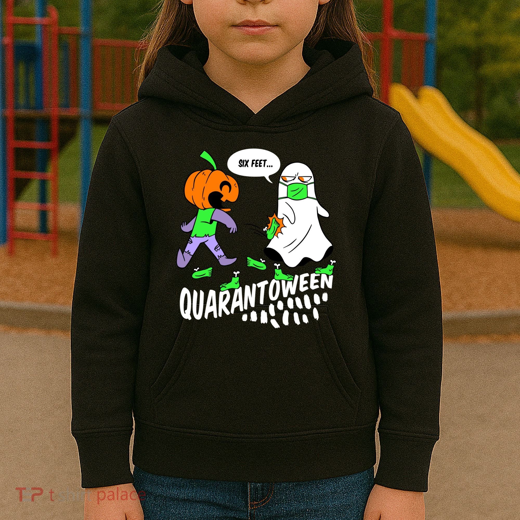 Halloween Funny Quarantoween 6 Feet Pumpkin Ghost Kids Hoodie