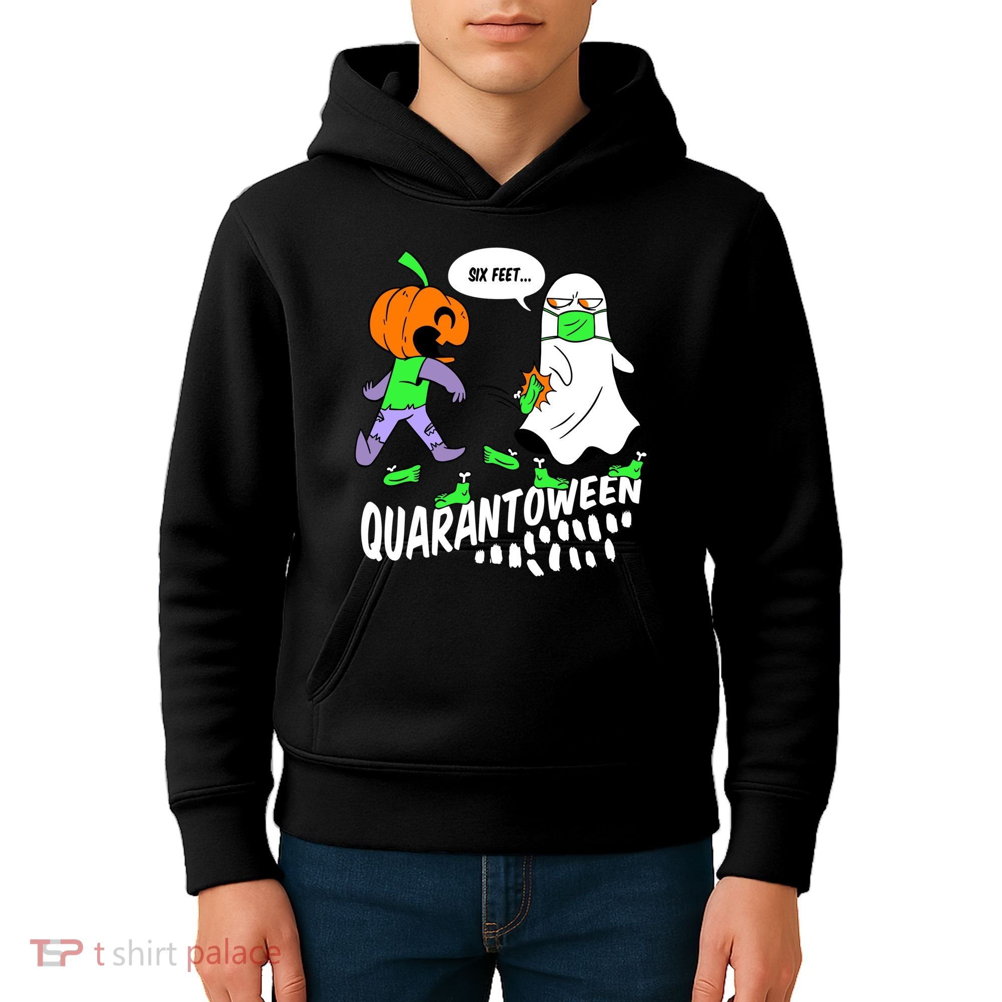 Halloween Funny Quarantoween 6 Feet Pumpkin Ghost Kids Hoodie