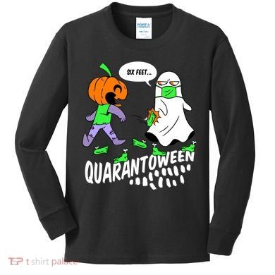 Halloween Funny Quarantoween 6 Feet Pumpkin Ghost Kids Long Sleeve Shirt