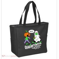 Halloween Funny Quarantoween 6 Feet Pumpkin Ghost Tote Bag thumb 2