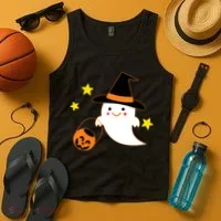 Halloween Ghost Kawaii Trick or Treating Pumpkin Tank Top thumb 4