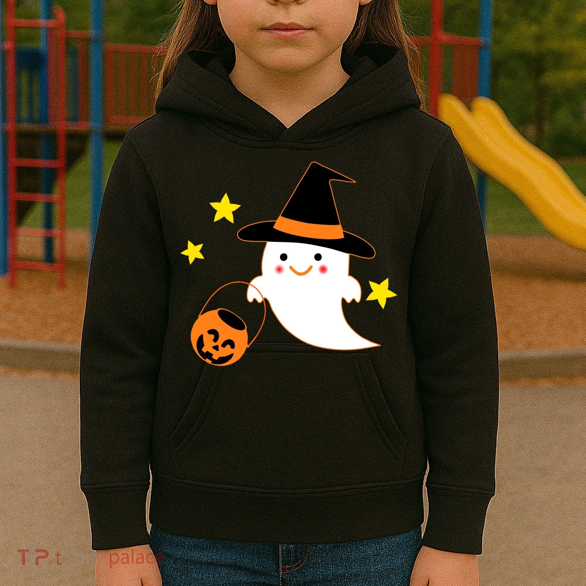 Halloween Ghost Kawaii Trick or Treating Pumpkin Kids Hoodie
