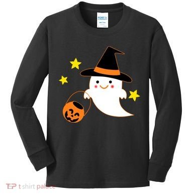 Halloween Ghost Kawaii Trick or Treating Pumpkin Kids Long Sleeve Shirt