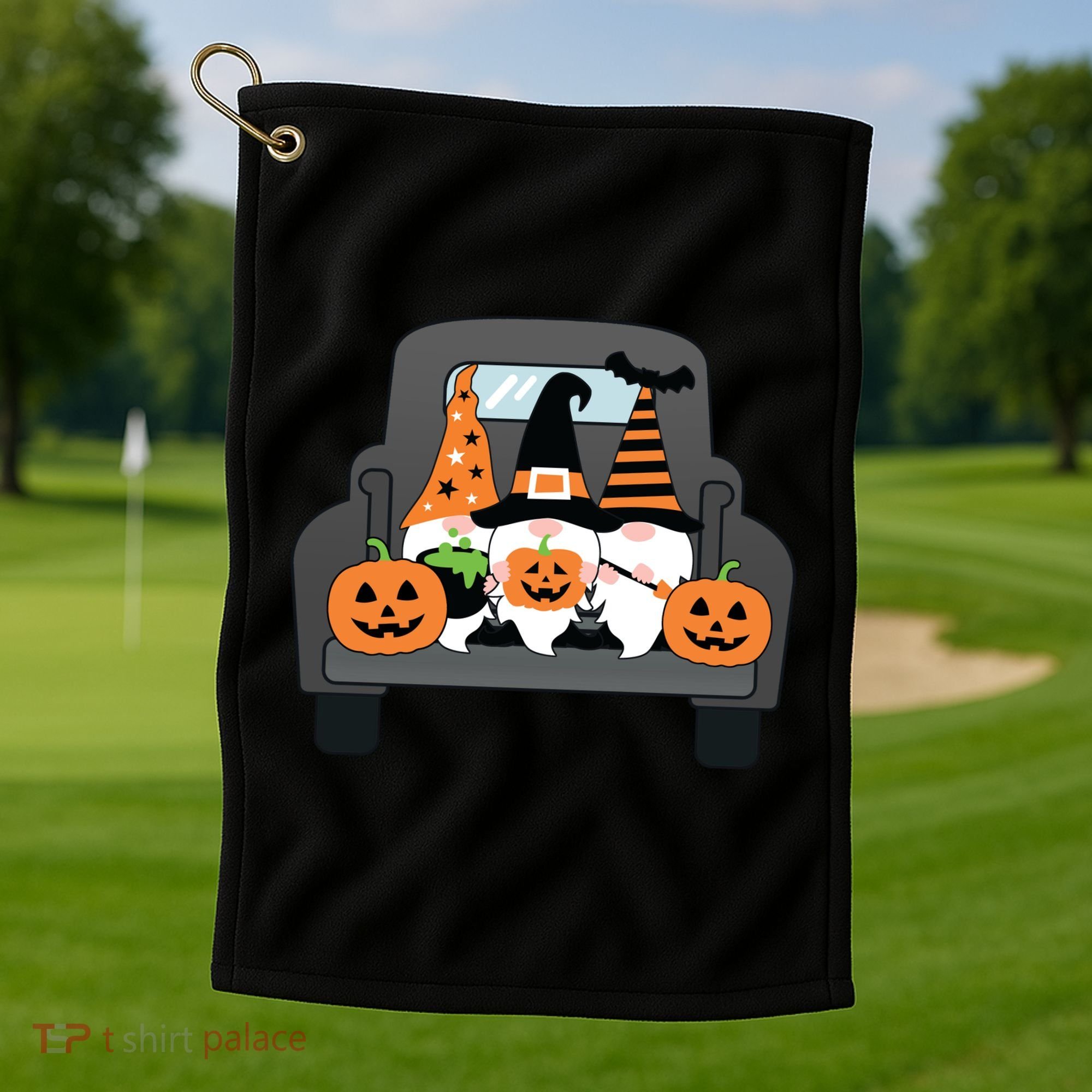 Halloween Gnomes In Truck Golf Towel