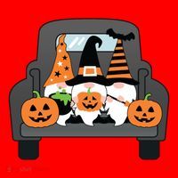 Halloween Gnomes In Truck Santa Hat thumb 1