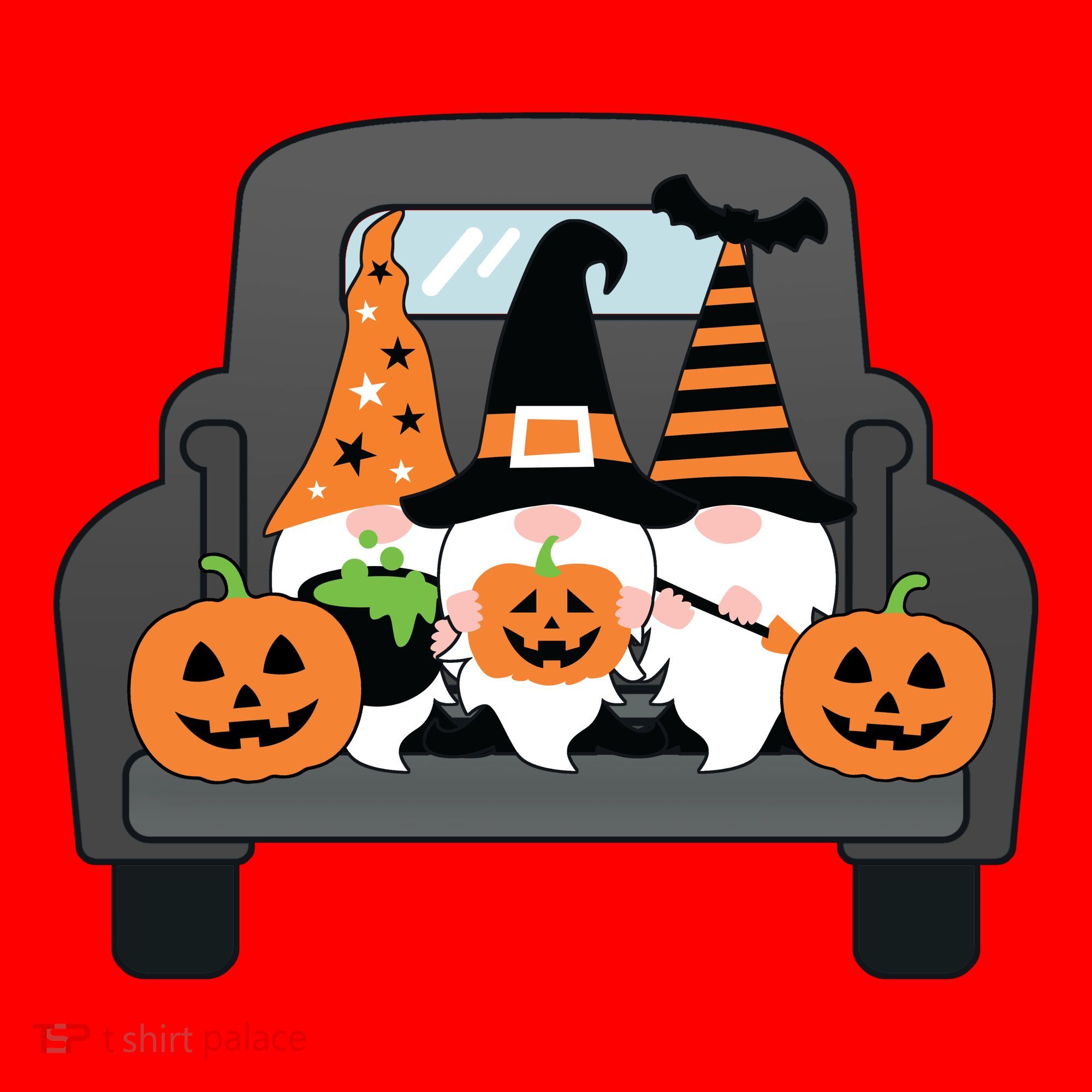 Halloween Gnomes In Truck Santa Hat