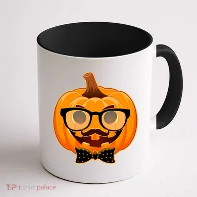 Halloween Hipster Pumpkin Coffee Mug back