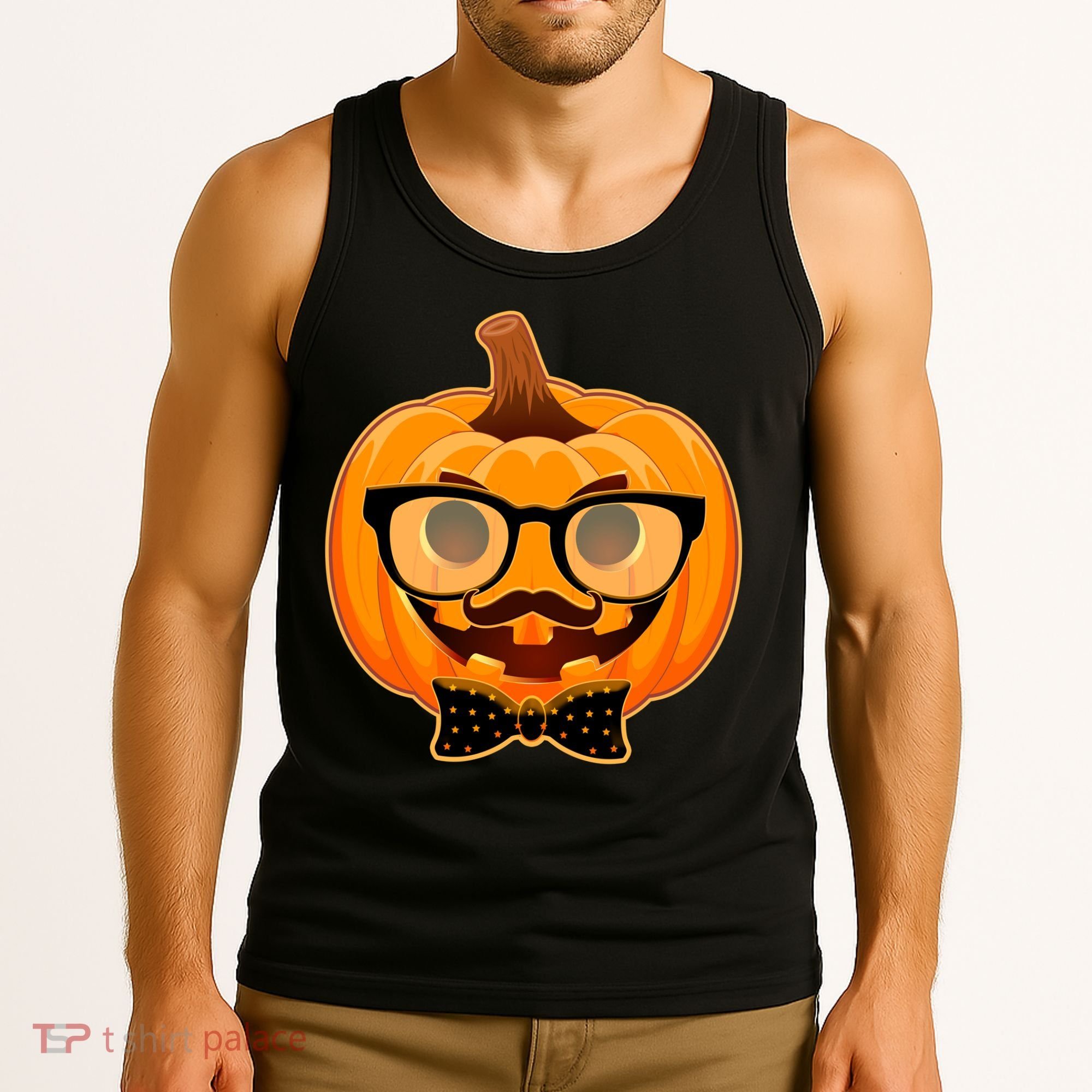 Halloween Hipster Pumpkin Tank Top