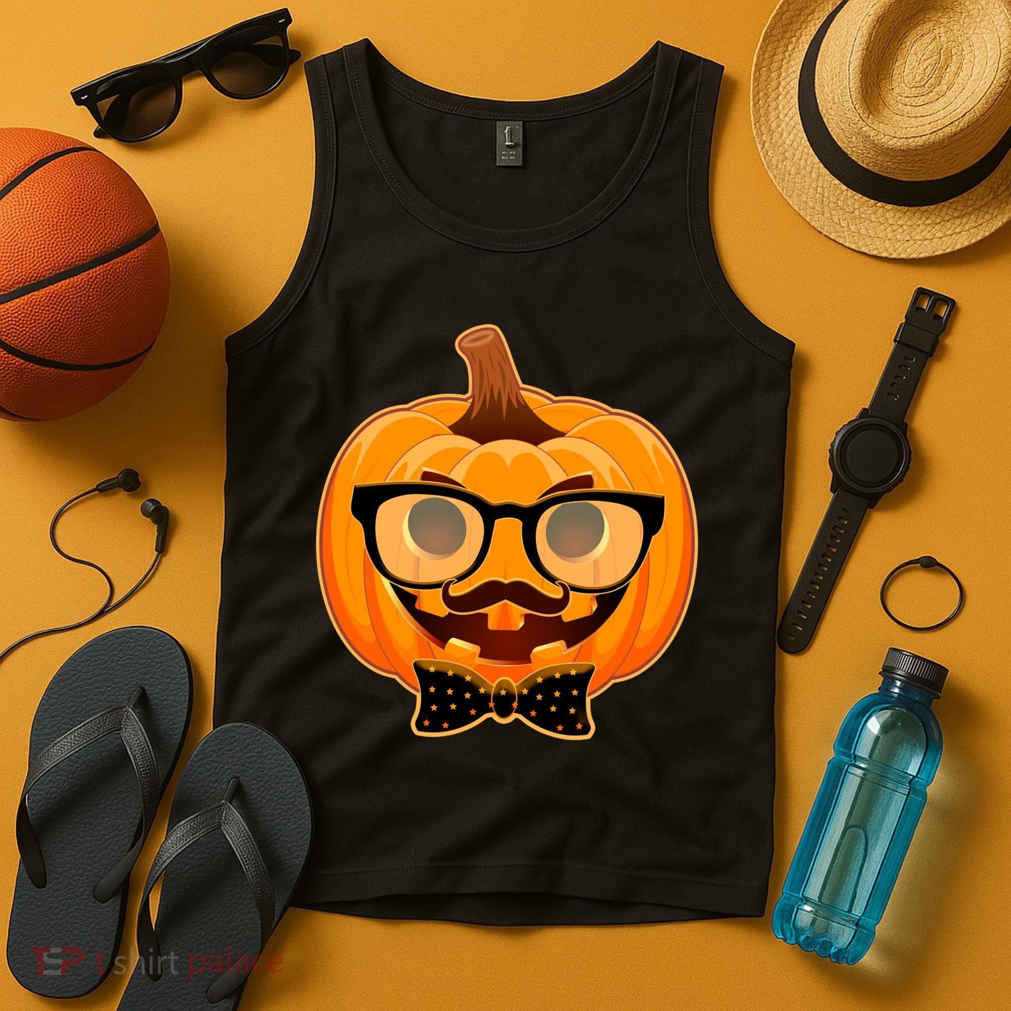 Halloween Hipster Pumpkin Tank Top