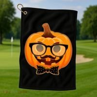 Halloween Hipster Pumpkin Golf Towel thumb 1