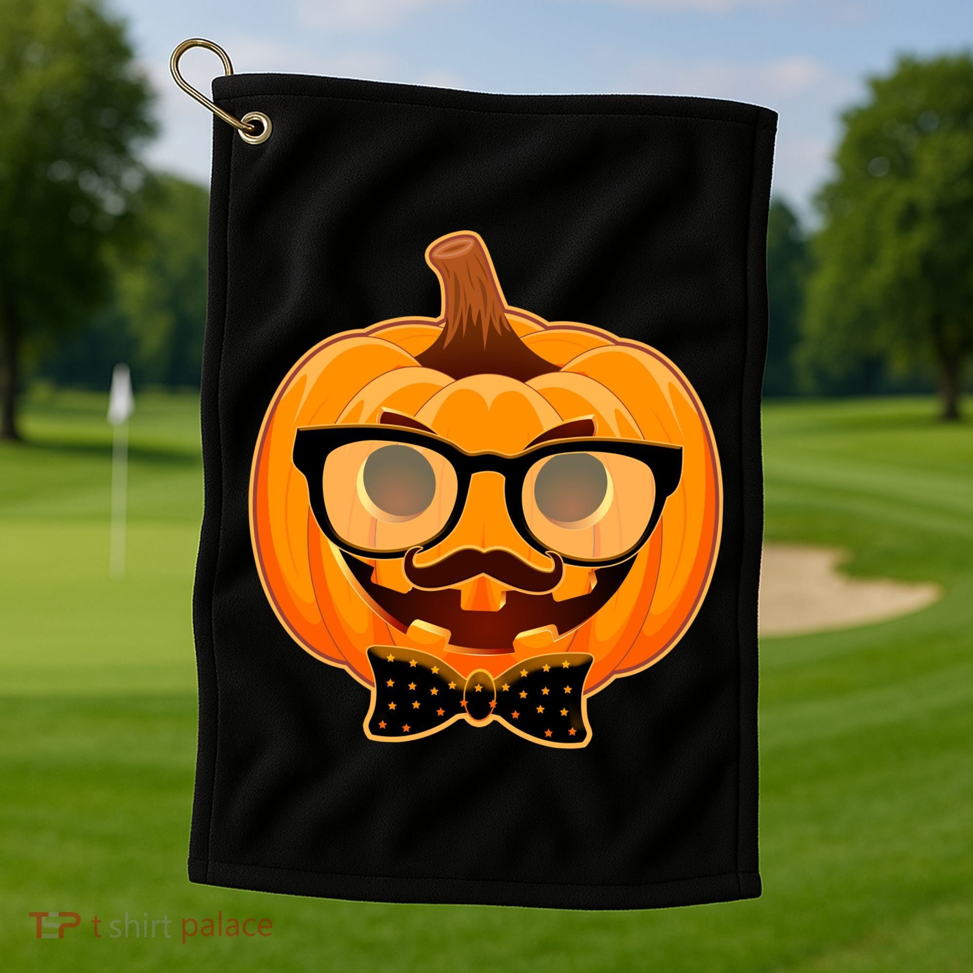 Halloween Hipster Pumpkin Golf Towel