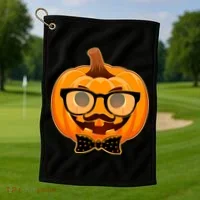 Halloween Hipster Pumpkin Golf Towel thumb 1