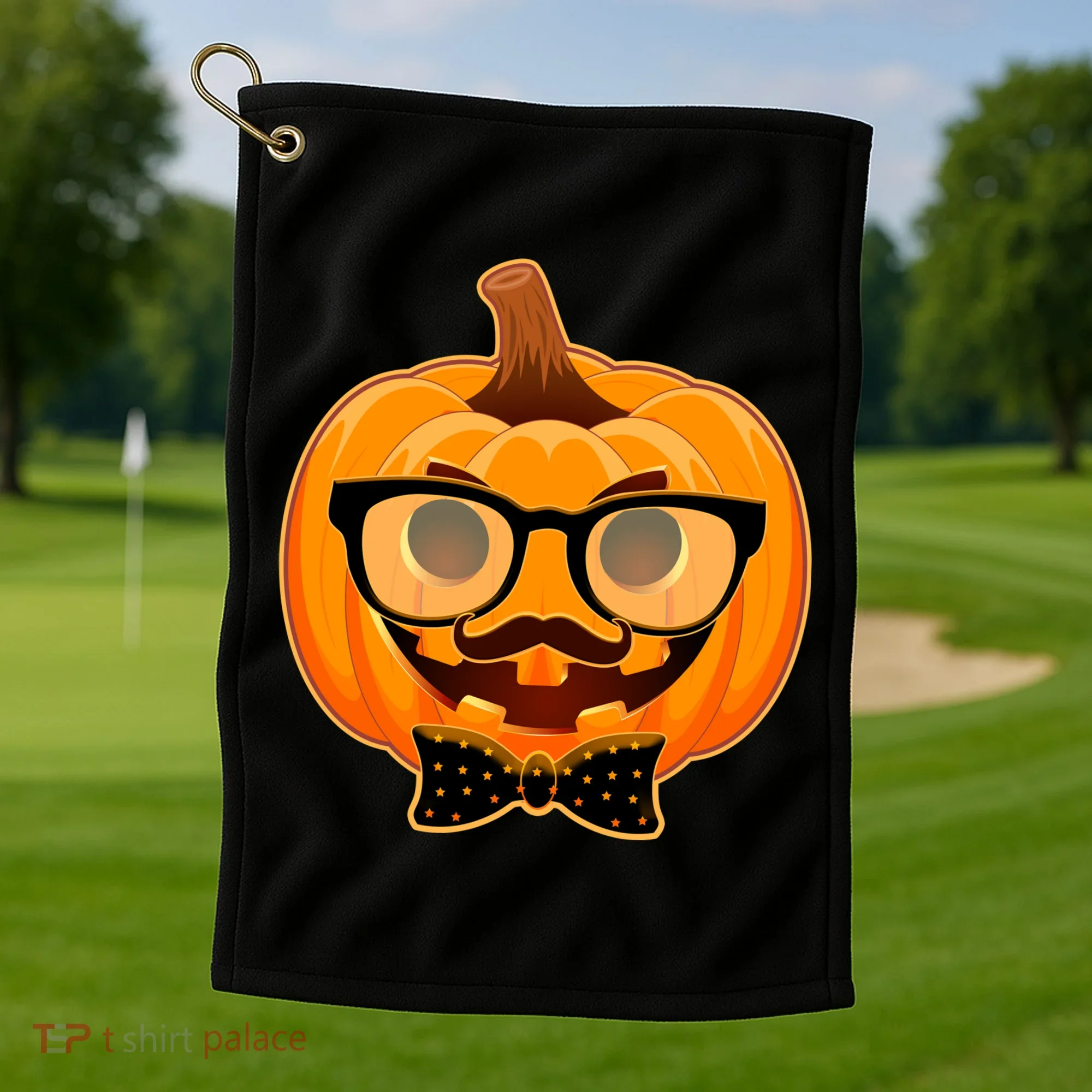 Halloween Hipster Pumpkin Golf Towel