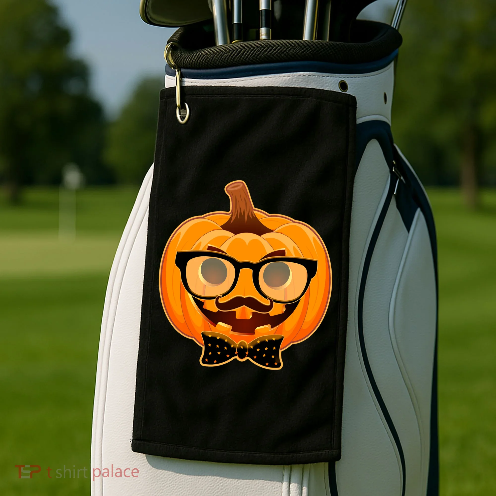 Halloween Hipster Pumpkin Golf Towel