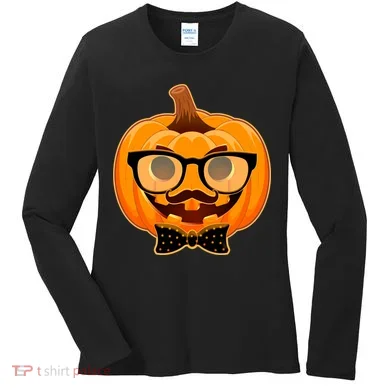 Halloween Hipster Pumpkin Women's Long Sleeve Shirt