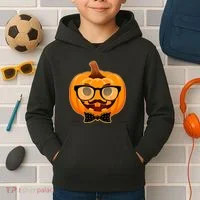 Halloween Hipster Pumpkin Kids Hoodie thumb 2