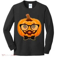 Halloween Hipster Pumpkin Kids Long Sleeve Shirt thumb 0