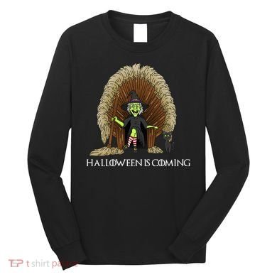 Halloween Is Coming Witch Brooms Throne Long Sleeve Shirt