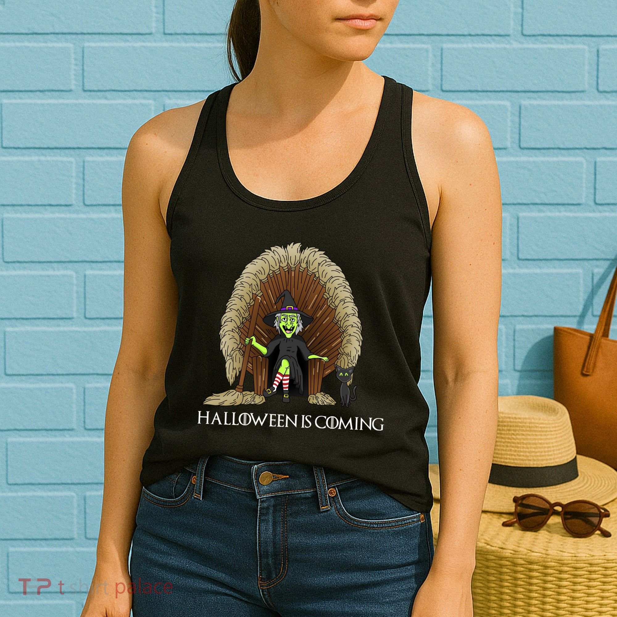 Halloween Is Coming Witch Brooms Throne Women's Tank Top