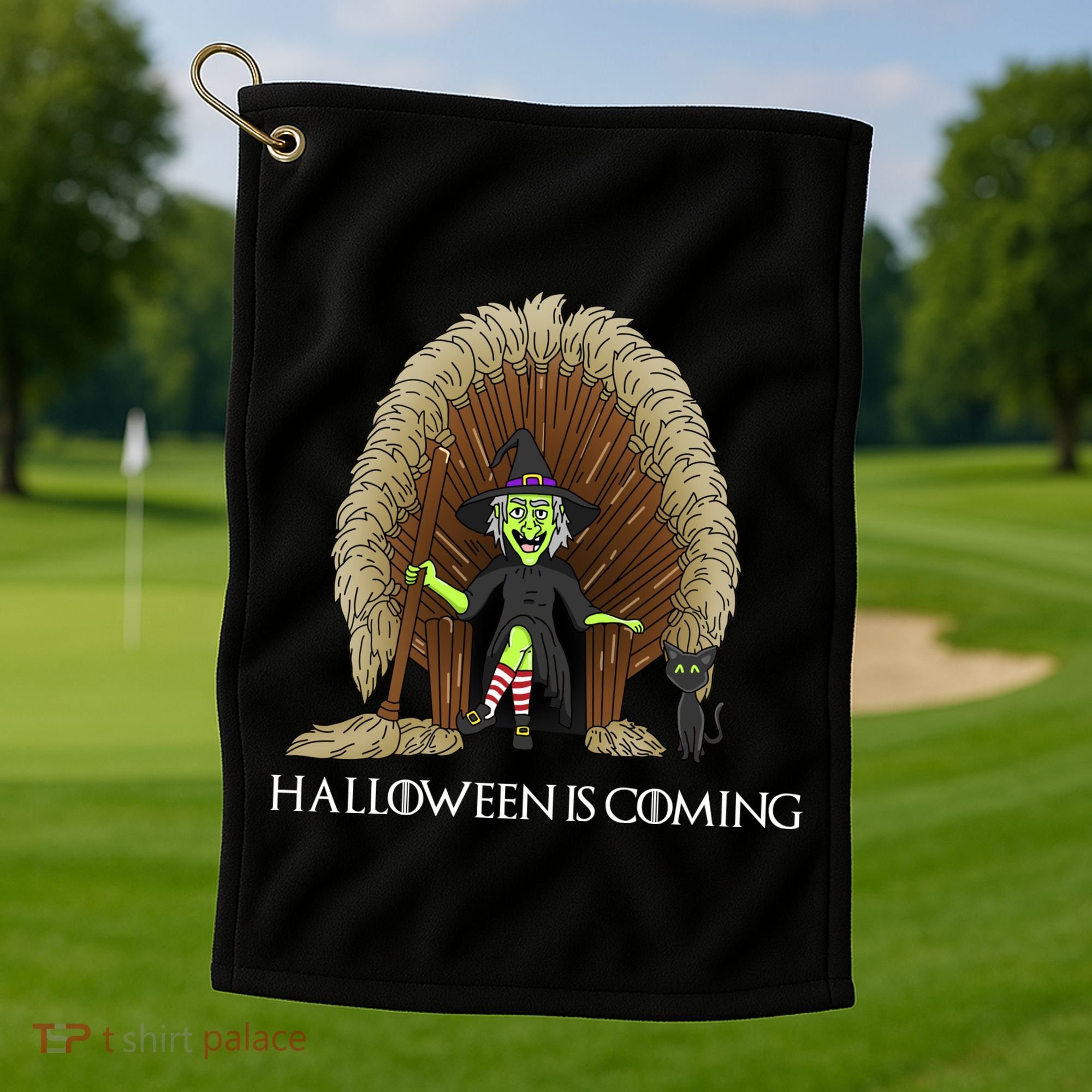 Halloween Is Coming Witch Brooms Throne Golf Towel