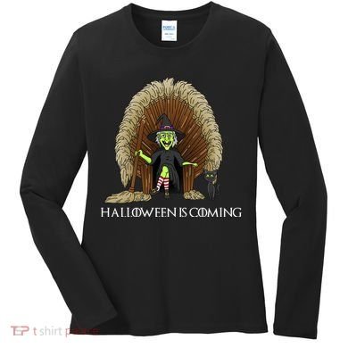 Halloween Is Coming Witch Brooms Throne Women's Long Sleeve Shirt