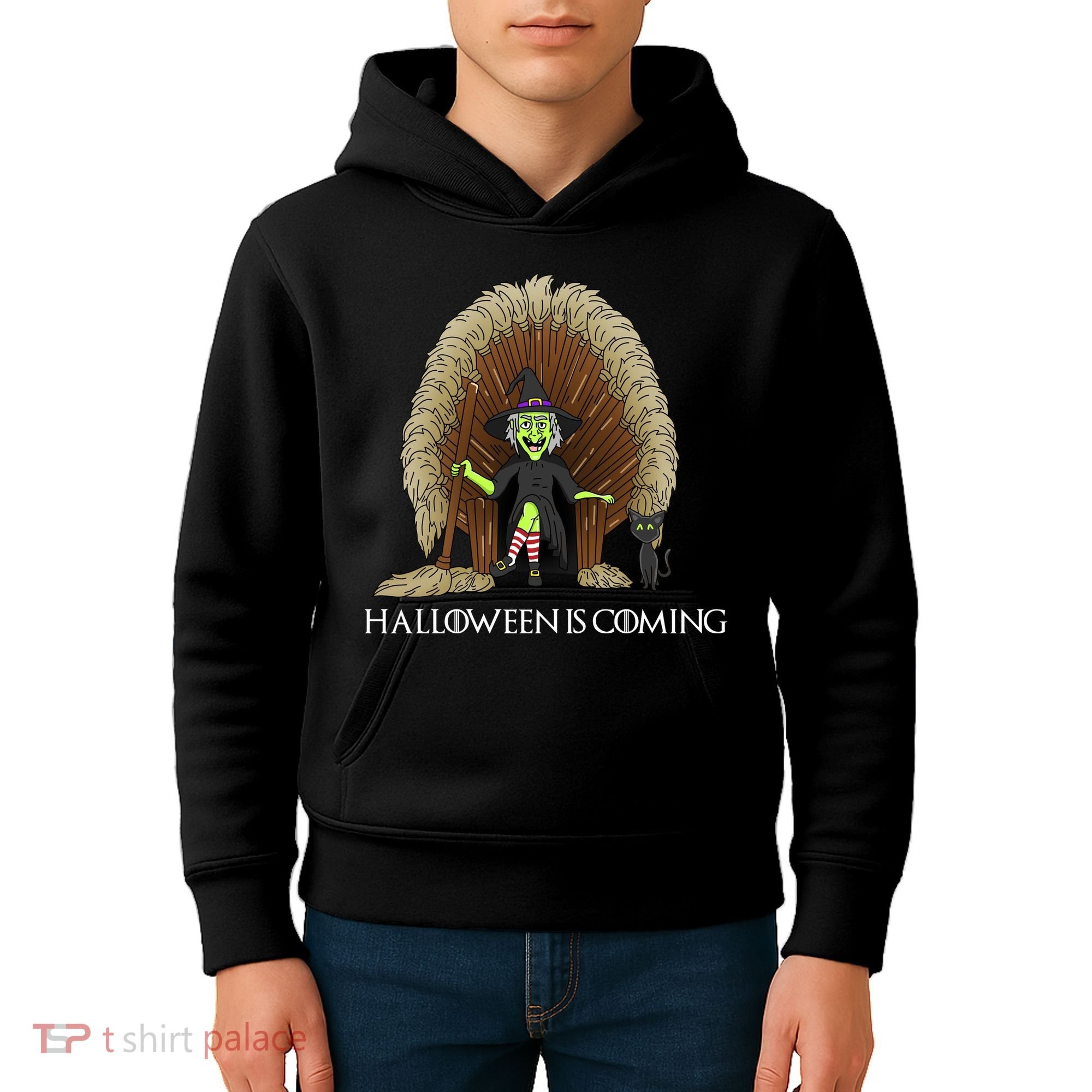 Halloween Is Coming Witch Brooms Throne Kids Hoodie