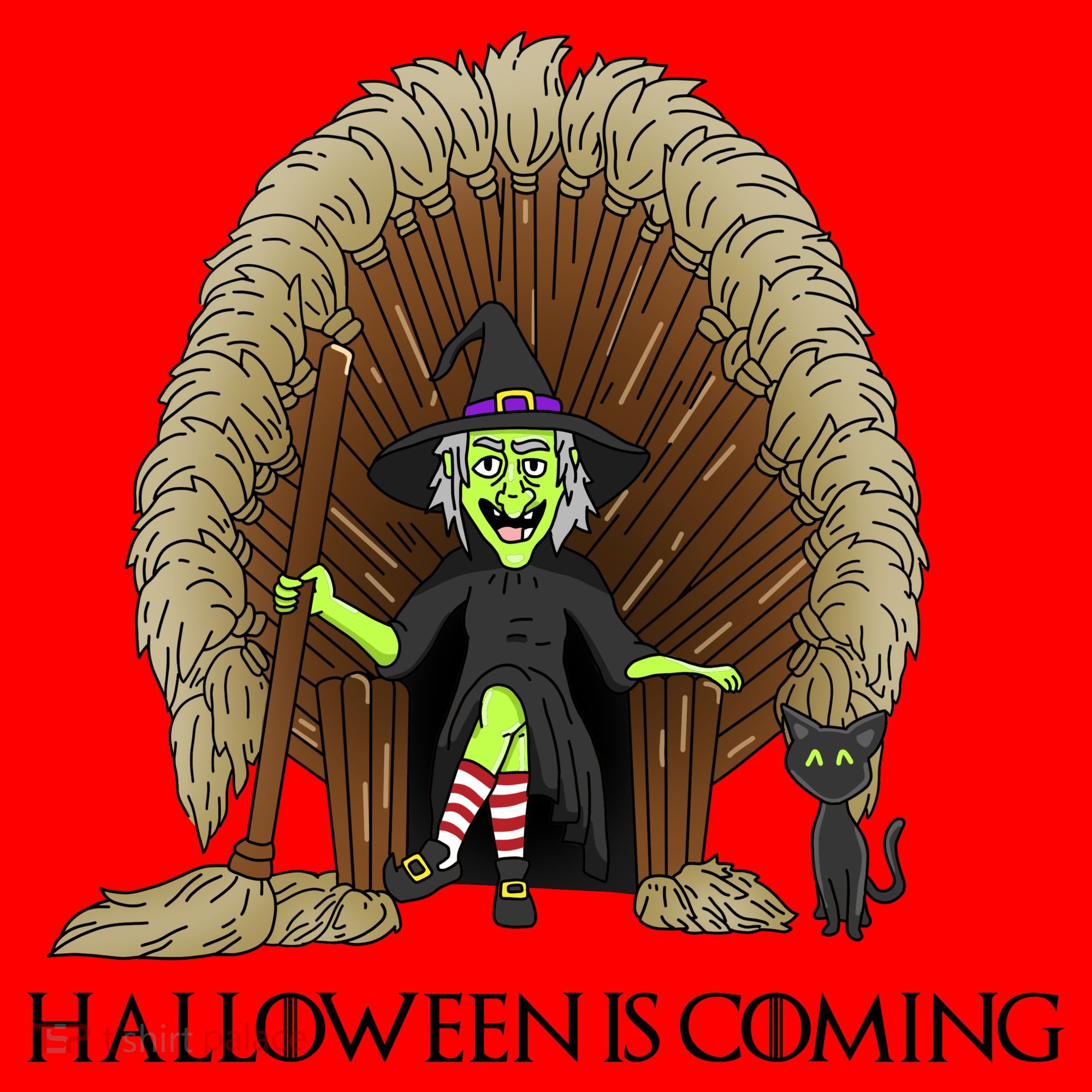 Halloween Is Coming Witch Brooms Throne Santa Hat