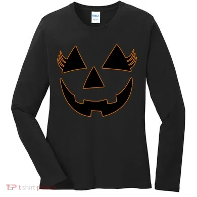 Halloween Jack-O-Lantern With Lashes Women's Long Sleeve Shirt