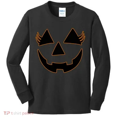 Halloween Jack-O-Lantern With Lashes Kids Long Sleeve Shirt