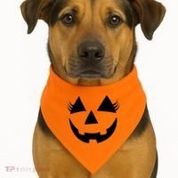 Halloween Jack-O-Lantern With Lashes USA-Made Doggie Bandana thumb 1