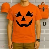 Halloween Jack-O-Lantern With Lashes T-Shirt thumb 6