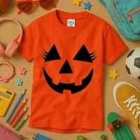 Halloween Jack-O-Lantern With Lashes Kids T-Shirt thumb 3