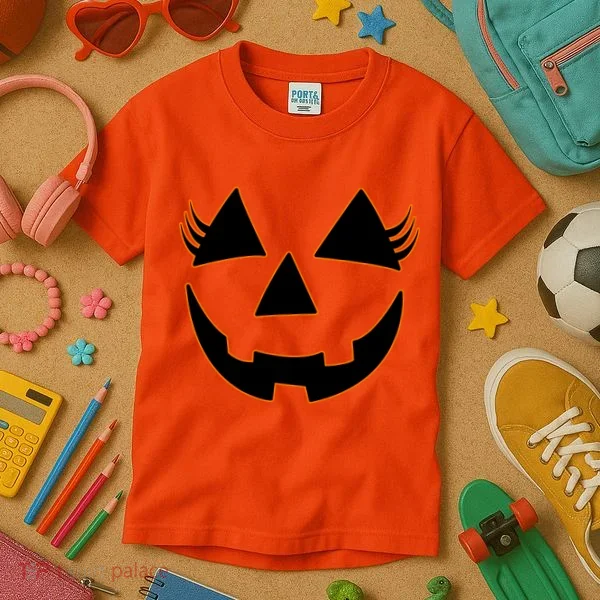 Halloween Jack-O-Lantern With Lashes Kids T-Shirt