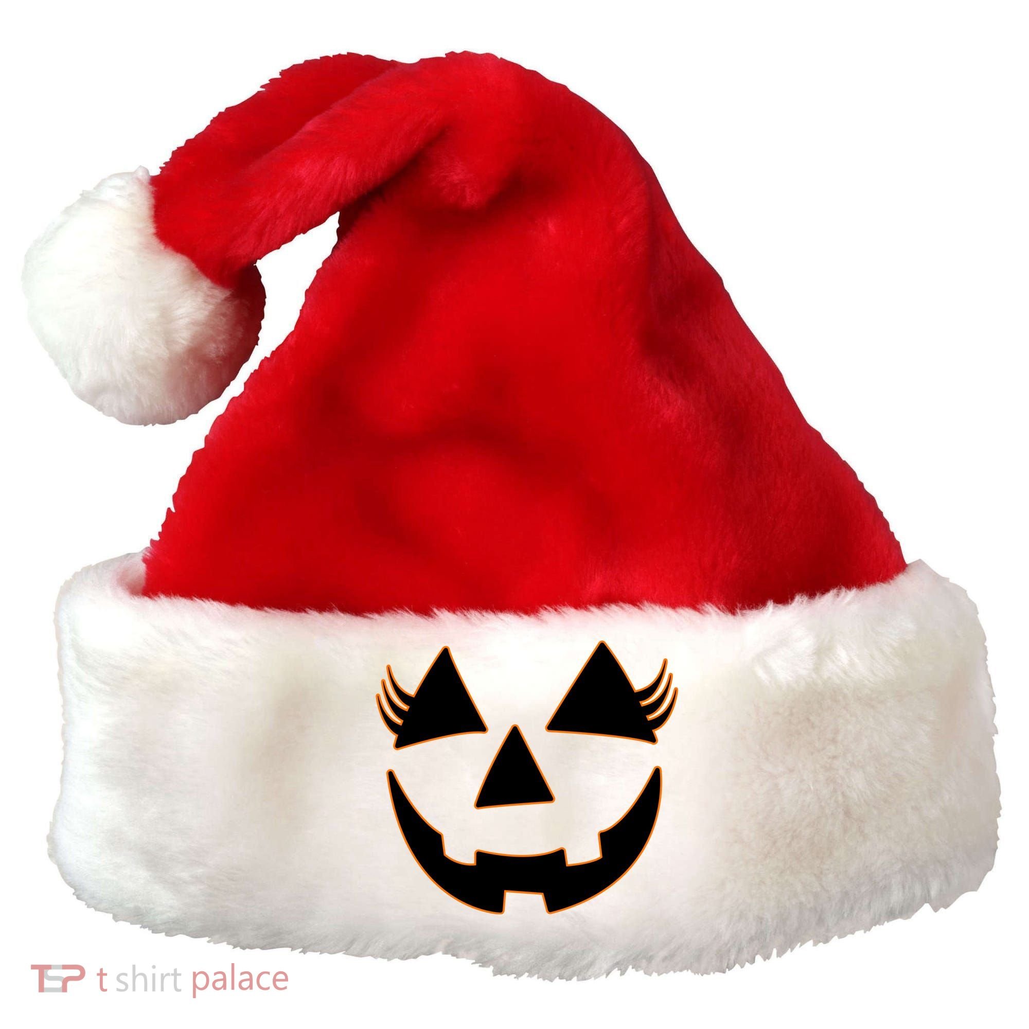 Halloween Jack-O-Lantern With Lashes Santa Hat
