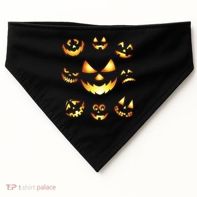 Halloween Jack O'Lantern Pumpkin Faces USA-Made Doggie Bandana