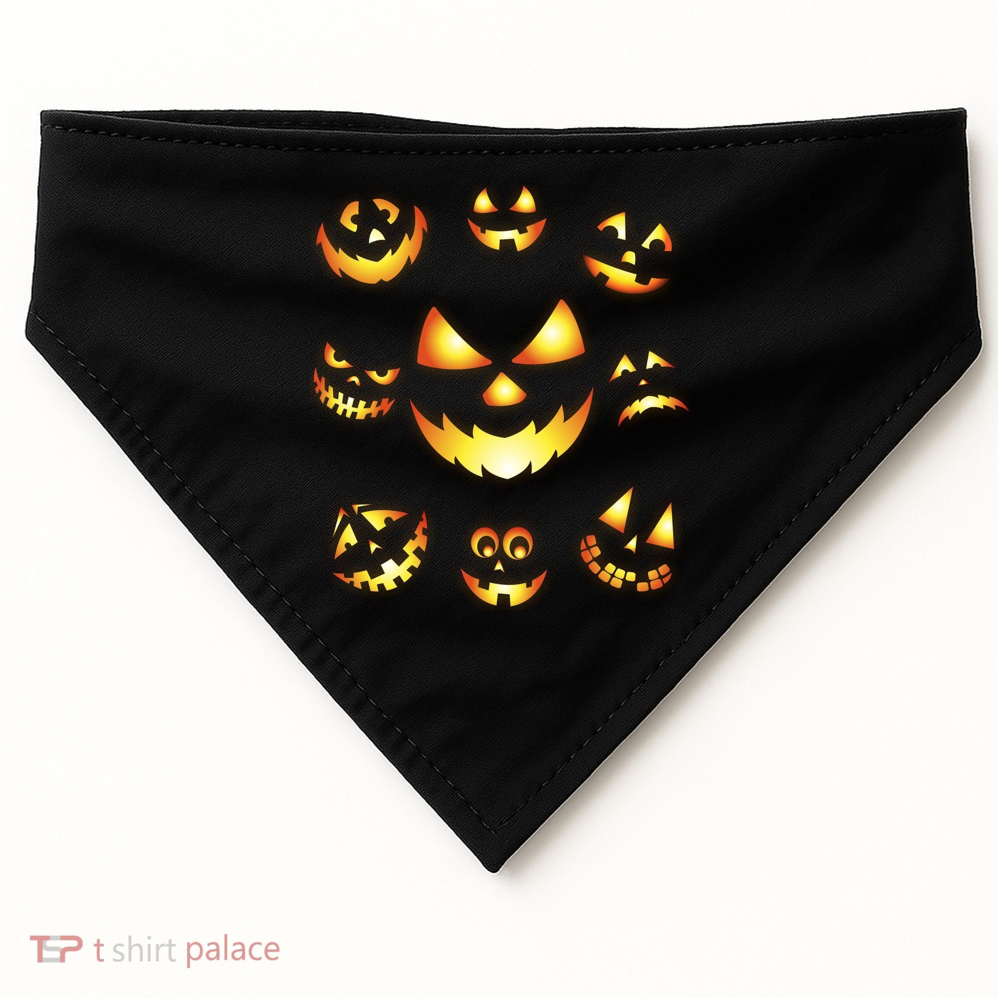 Halloween Jack O'Lantern Pumpkin Faces USA-Made Doggie Bandana