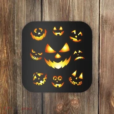 Halloween Jack O'Lantern Pumpkin Faces Coaster