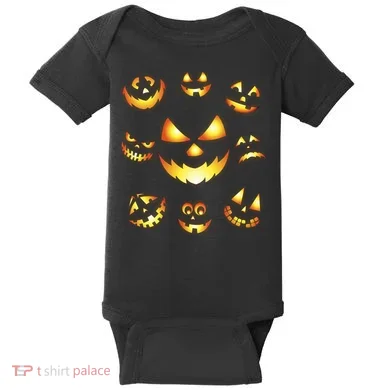 Halloween Jack O'Lantern Pumpkin Faces Baby Bodysuit