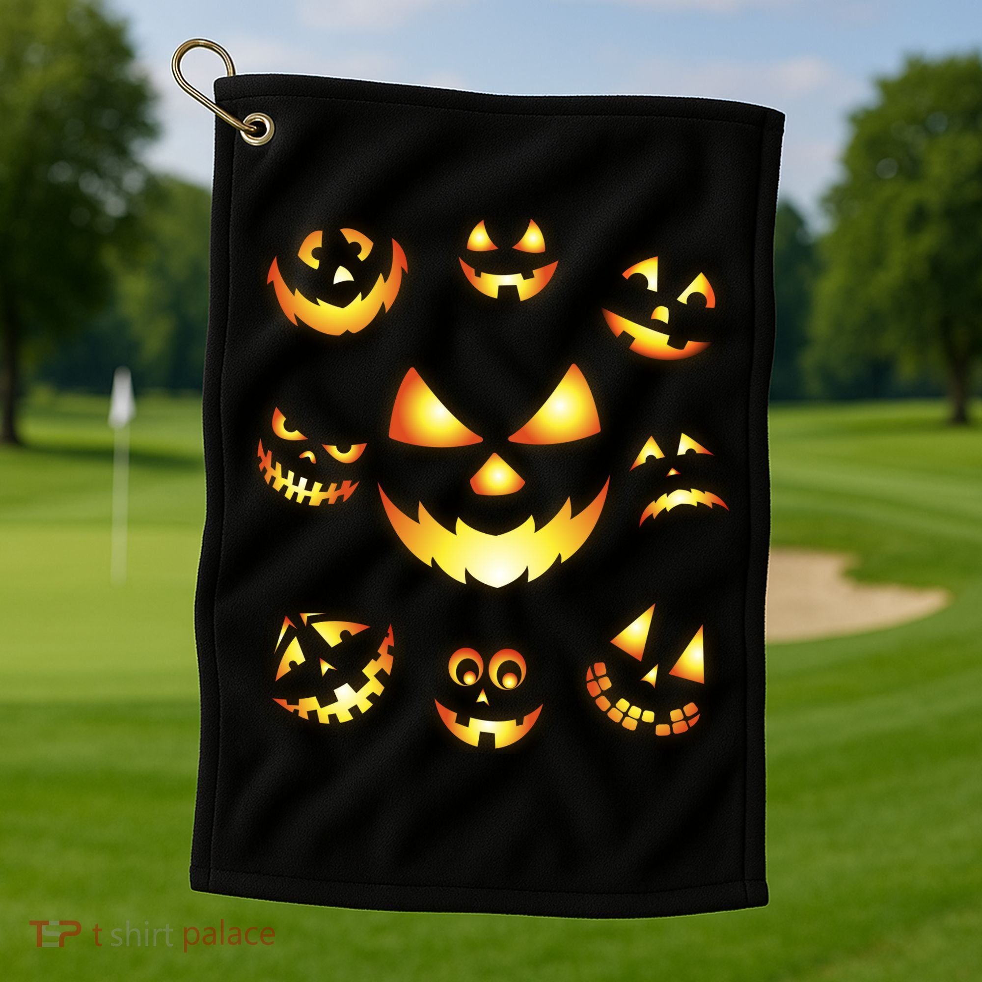 Halloween Jack O'Lantern Pumpkin Faces Golf Towel