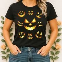 Halloween Jack O'Lantern Pumpkin Faces Women's T-Shirt thumb 2